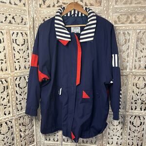Be In The Current Seen Stripe Hooded Nautical Sailing Jacket 80s/90s Women 24W